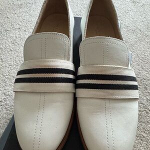 Rag & Bone White and Black Loafers with Sporty Stripes